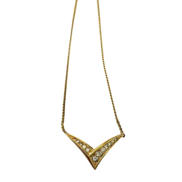 Christian Dior Thick "V" Necklace with Graduating Rhinstones - Goldplated - Picture 11 of 11